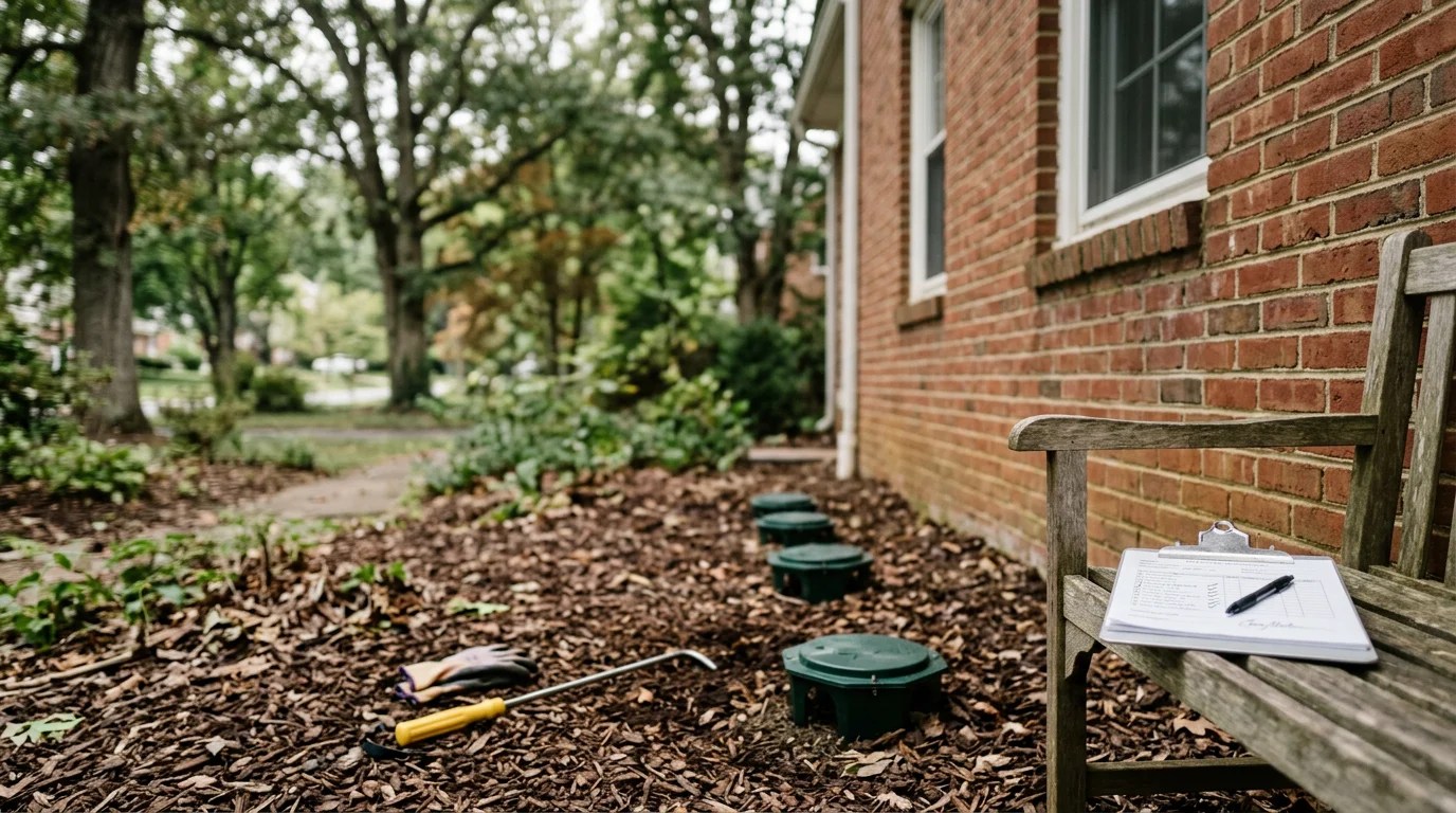 Professional pest control technician treating home for pests